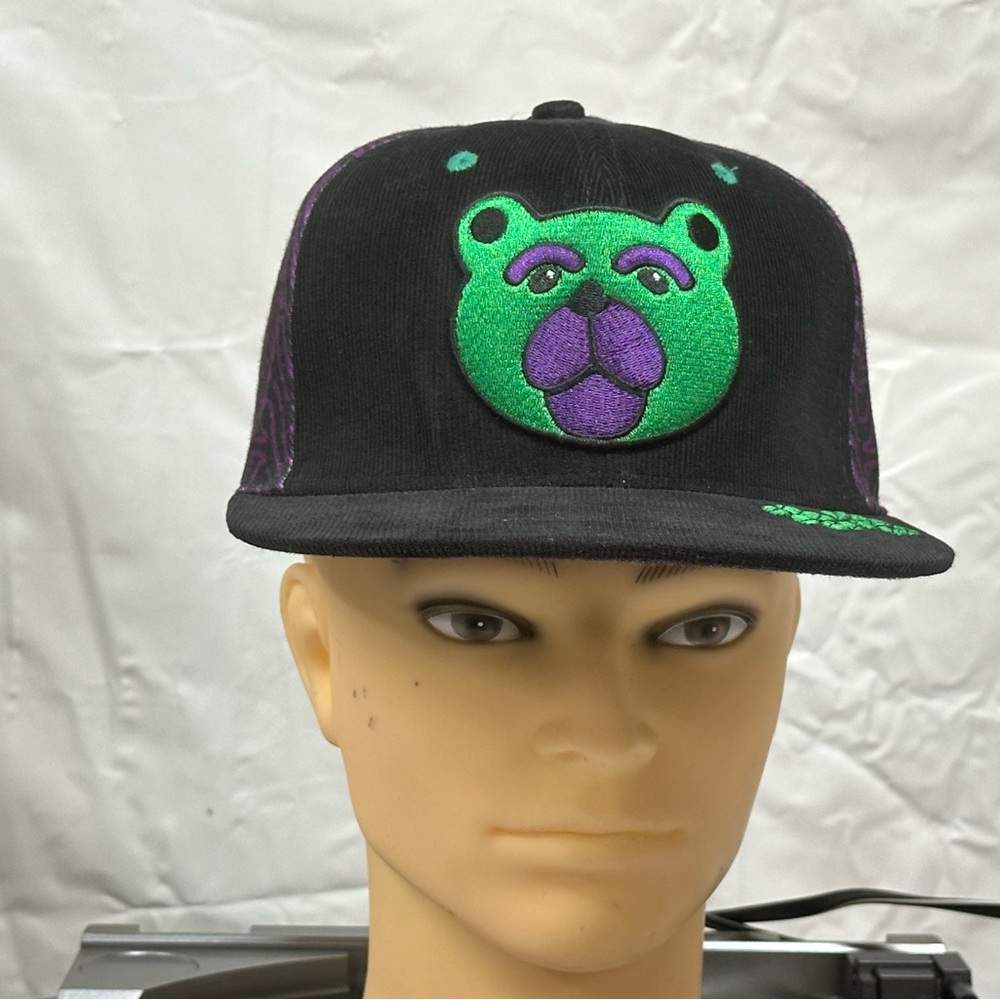 Grassroots Hat Limited Edition Black Cap with Green and Purple Bear Logo
